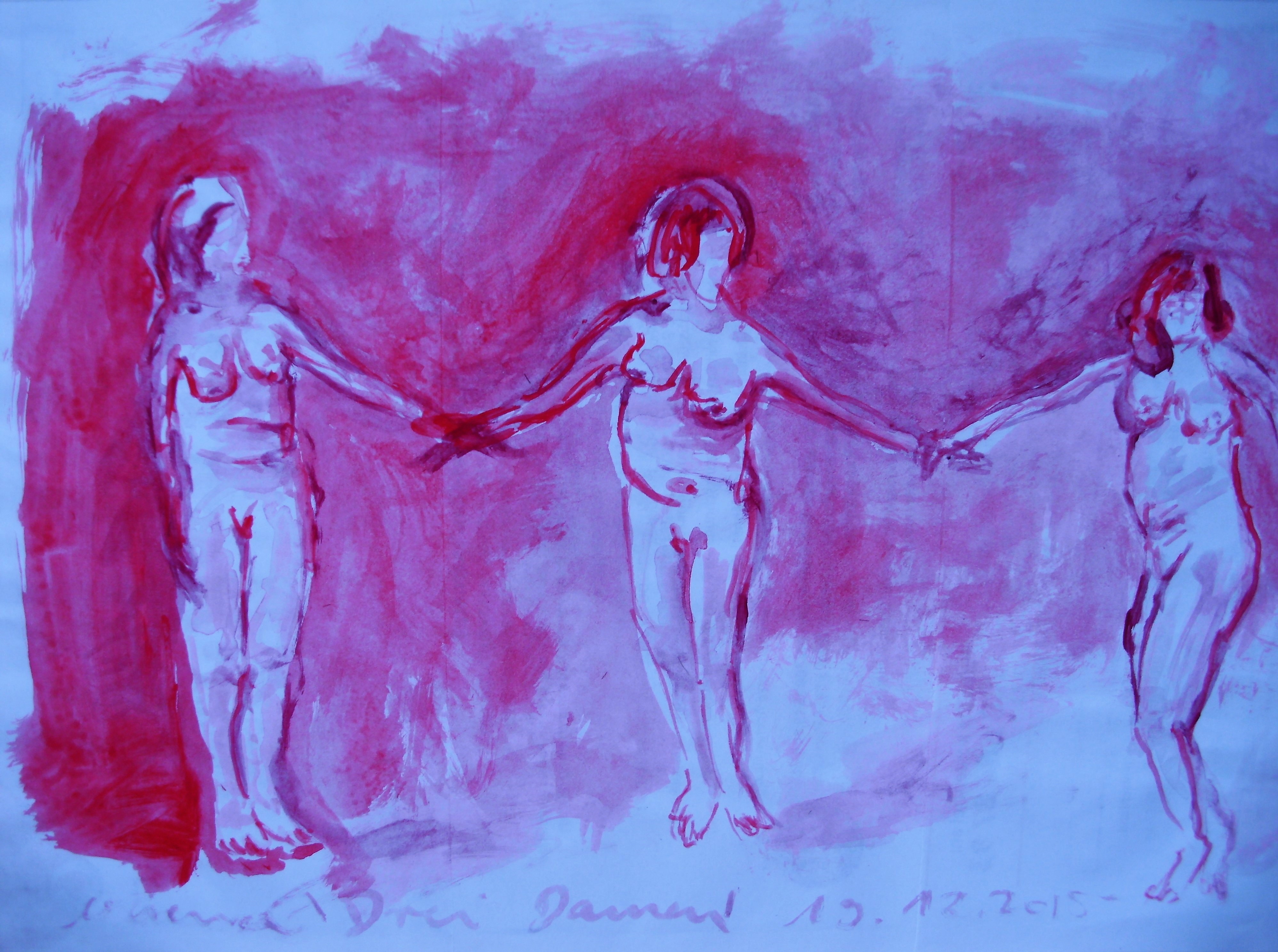 "Drei Damen", Acryl/Papier, 30x20, 2015