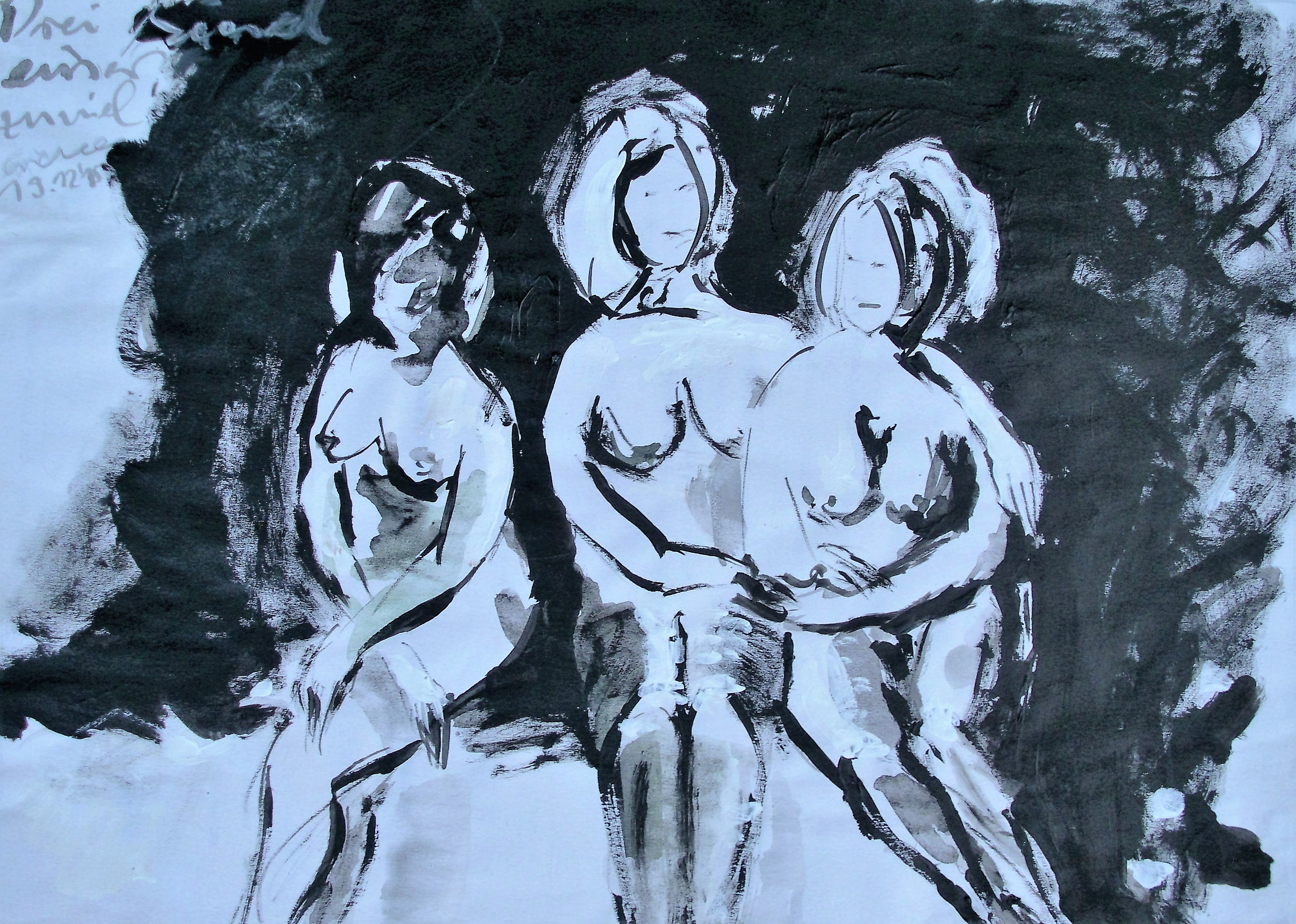 "Drei sind eine zuviel", Acryl/Papier, 30x20, 2015