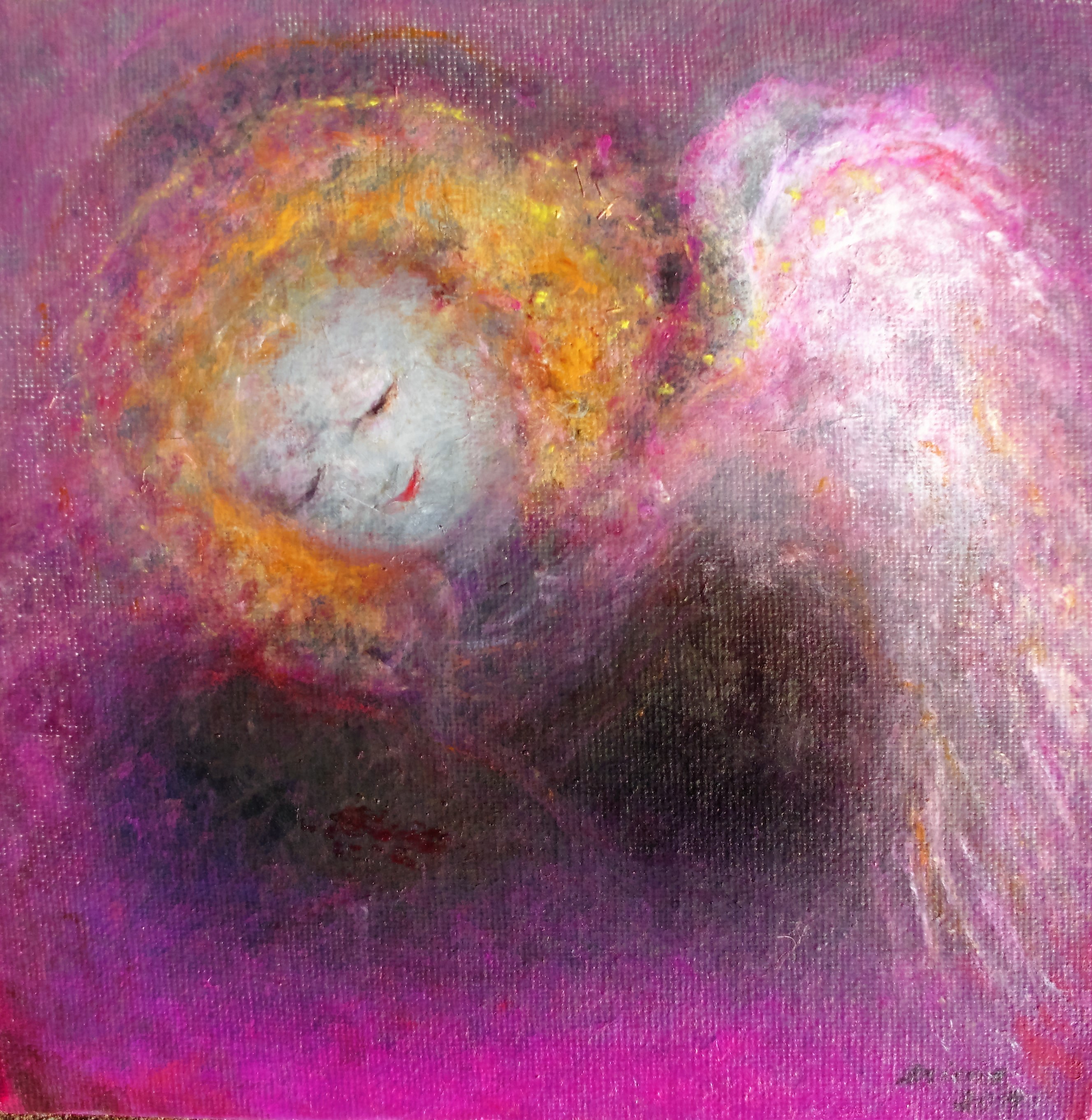 "Engel auf pinker Wolke", Öl/Leinwand, 20x20, 2009
